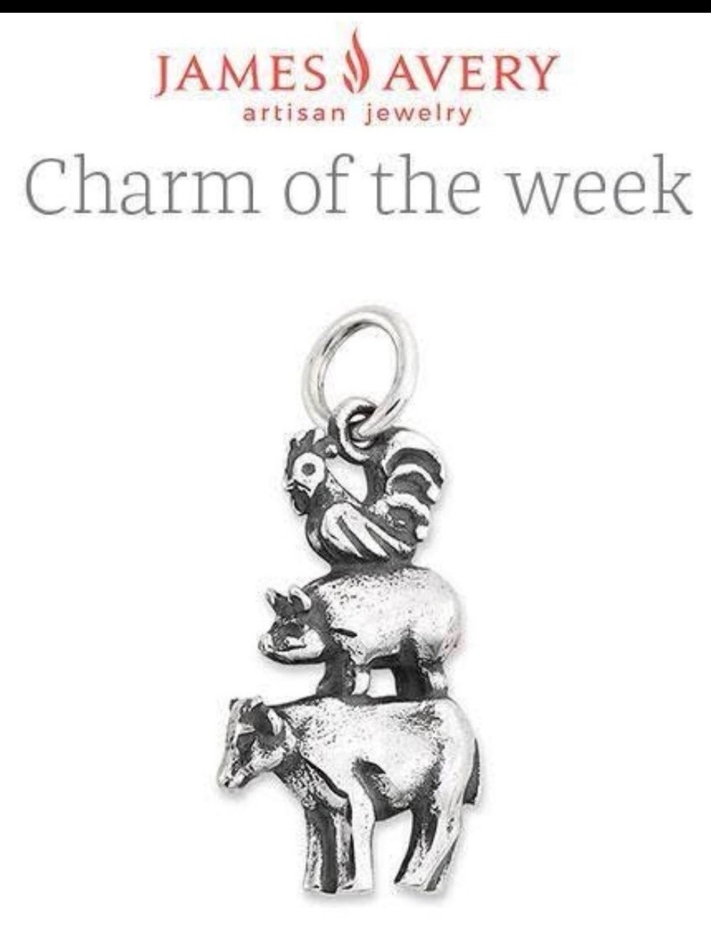 James Avery Silver Farm Animal Stack Charm - Rooster Pig Cow
